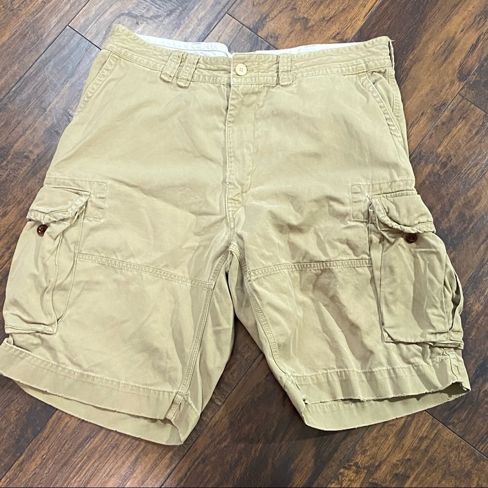 POLO Ralph Lauren Shorts Mens 40T Cargo Khaki Classic Chino Flat Front Cotton.